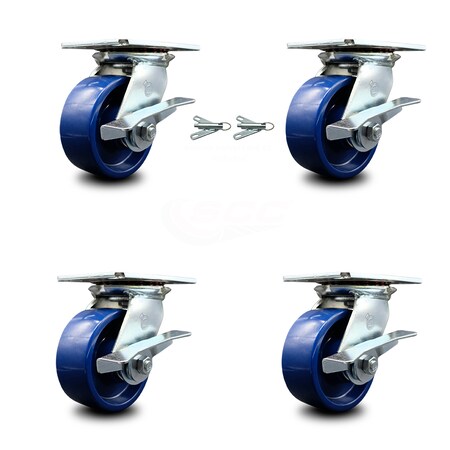 5 Inch Solid Poly Caster Set with Roller Bearing 4 Brake and 2 Swivel Lock SCC